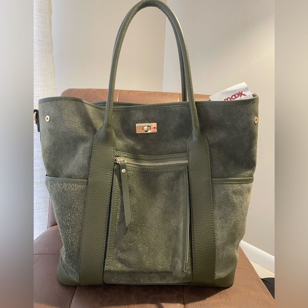 La Via Firenze NWOT Suede Olive Green Large Tote Handbag Made in Italy